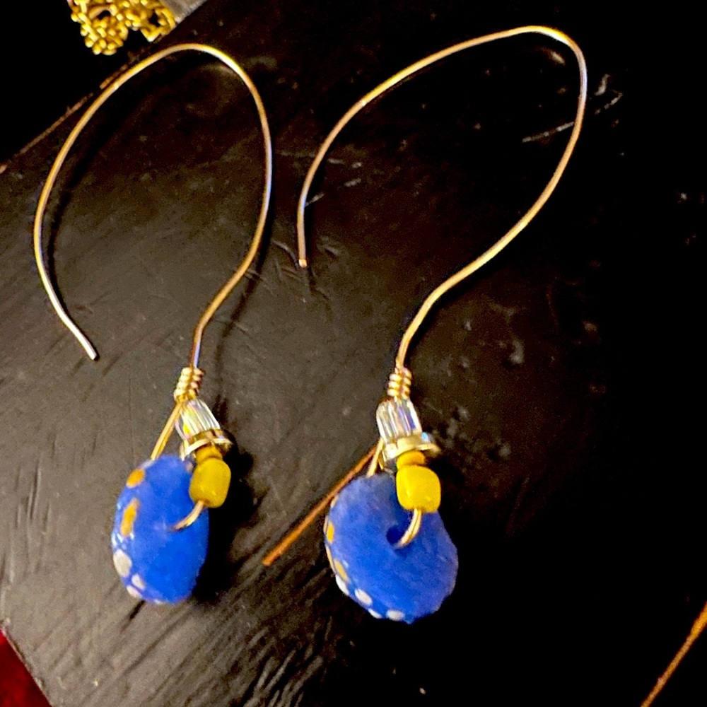 Yellow and Blue Goldtone Earrings